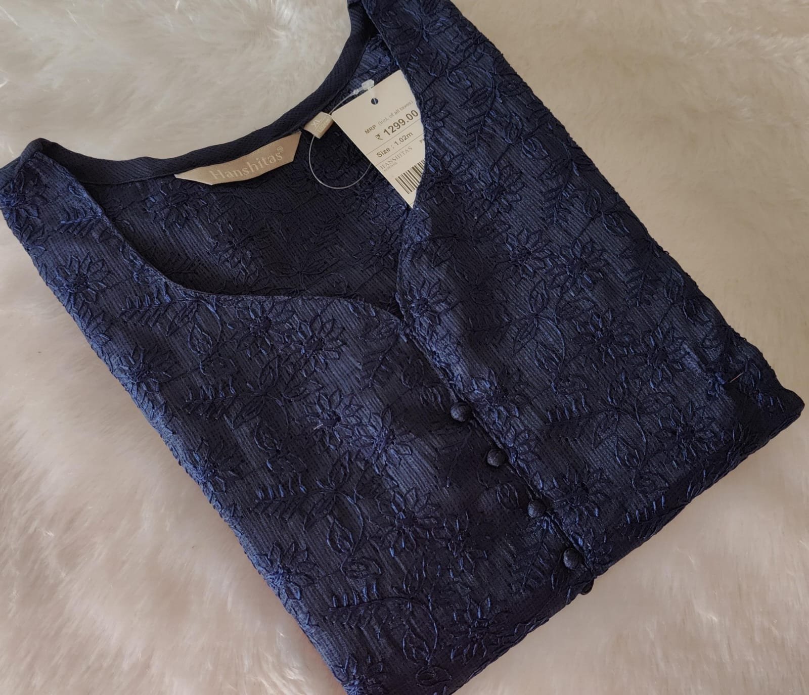 Ethnic Wear Navy Blue Colour Cotton Chicken Embroidery Kurti